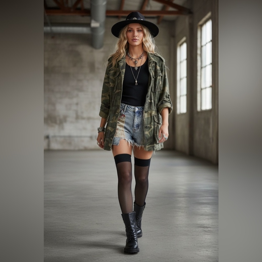 Free People Not Your Brother’s Surplus Camo Camouflage Cargo Military Jacket